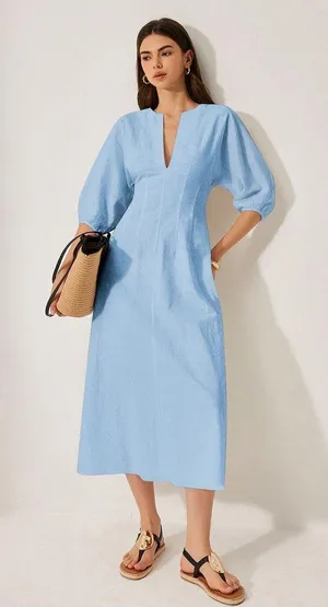 Blue cotton and Linen Midi Dress Medium New thumbnail 1