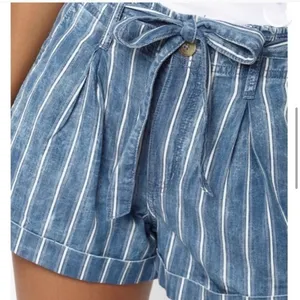 American Eagle Outfitters Vertical Striped Paper Bag Denim Shorts thumbnail 2