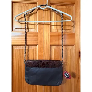 Estro Versa Italy Black Leather Brown Snakeskin Crossbody Bag Vera Pelle thumbnail 3
