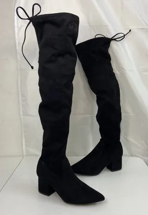 A New‎ Day women's black faux suede knee high tall wedge chunky heel boots 7.5 thumbnail 1