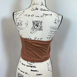 PINK Victoria's Secret Tube Top sz S Brown Excellent Ribbed Corset Hem Strapless thumbnail 3