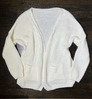 Cream Open Front Knit Mohair Blend Cardigan Sweater thumbnail 1