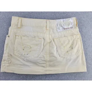 Vintage 90s y2k skirt Bebe‎ Butter Yellow mini micro rhinestone SZ 26 Waist 30" thumbnail 14