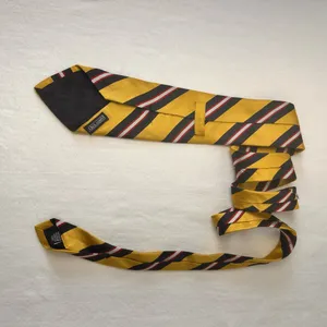 Land's End Mens Silk Tie Yellow Striped Multicolor Vintage Necktie Long Handmade thumbnail 5