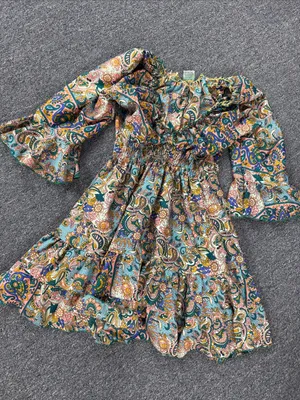 Women’s Multi Printed Dress 100% poly silk Blue thumbnail 1