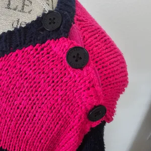 Lauren Ralph Lauren Pink & Navy Striped Button Shoulder Sweater – Size M thumbnail 4