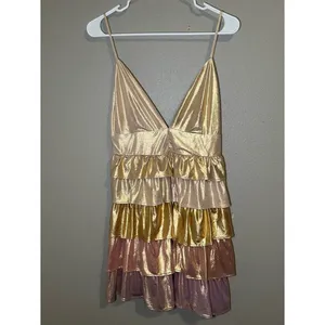 Storia Colorful Metallic Tiered Ruffle Party Mini Dress Women’s Size Large thumbnail 2