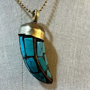 Tibetan brass mosaic Horn Pendant necklace thumbnail 5