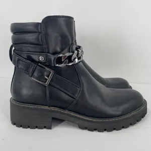 GBG Los Angeles Silea Chain Chunky Heel Moto Boots Size 8 thumbnail 3