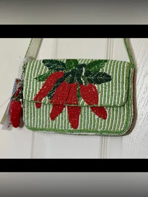 Viral Made in India Red Hot Chili Pepper Beaded Striped Shoulder Bag Charm NWT thumbnail 2