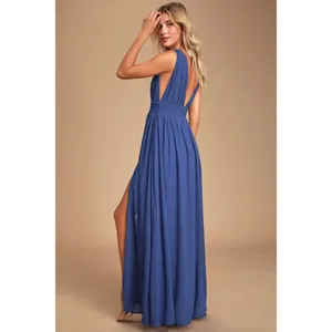 NWT Womens Size Small Lulu's Powder Blue Deep V-Neck Formal Maxi Dress thumbnail 4