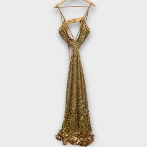 NWT Mac Duggal 6077 Gold Thin Strap Cut Out Gown With Ombre Sequins Size 8 thumbnail 7