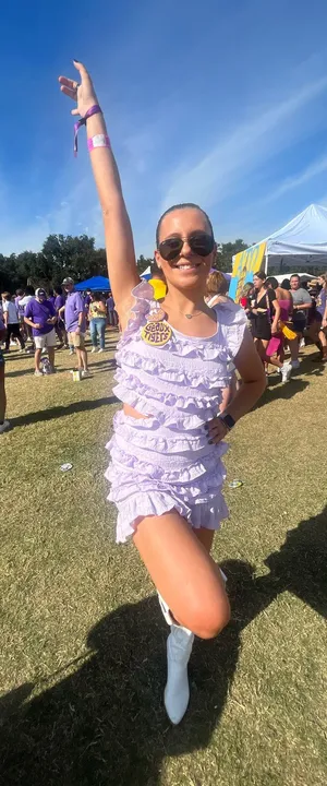 Purple ruffle mini dress thumbnail 1