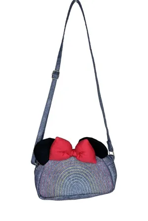 Disney Store Minnie Mouse Crossbody Bag Girls Denim Rainbow Ears Bow One Size thumbnail 1