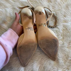 Lulu's Embellished Ankle Strap Champagne Satin Pointed Toe Heels thumbnail 5