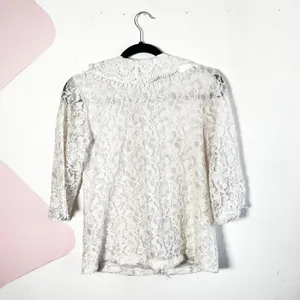 Vintage Esprit White Lace Top Peter Pan Collar‎ Sz Medium Bridal Romantic thumbnail 2