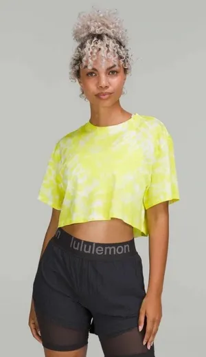 Lululemon All Yours Yellow Tie Dye Crewneck Crop Top Short Sleeve Shirt thumbnail 1