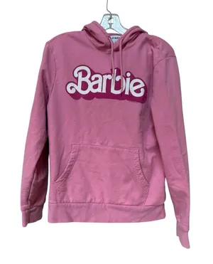Barbie Pink Graphic Hoodie Women’s Medium Barbiecore Pullover Sweatshirt thumbnail 1