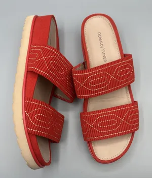 Donald Pliner Cait Sandals Size 9 Red Wedge Slides Summer Tomato Girl Mules thumbnail 1
