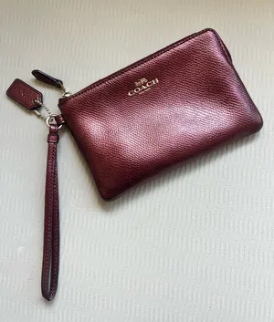 Coach Corner Zip Wristlet Metallic Cherry Leather Wallet Wristlet NWOT thumbnail 1