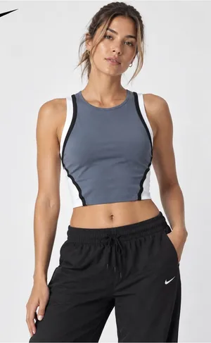 Nike Yoga Dri-FIT Crop Tank Top Blue Gray White Black Trim Athletic XS thumbnail 1
