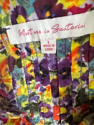 Meet me in Santorini 100% Cotton Boho Floral Peplum Blouse Multicolor SzLarge A1 thumbnail 9