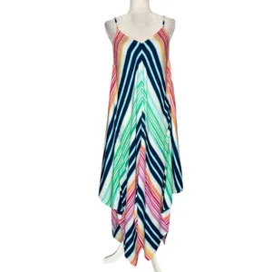 Tommy Bahama S/M Colorful Striped Handkerchief Hem Midi Scarf Dress Beach Resort thumbnail 3