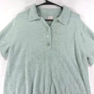 A New Day Sage Green Fuzzy Eyelash Knit Short Sleeve Polo Sweater Large thumbnail 3
