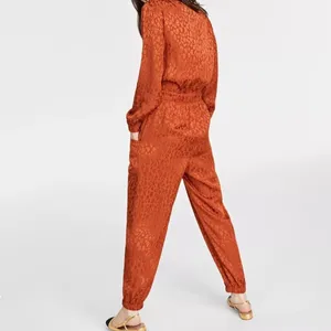 ON 34TH Animal Print Rayon Toasted Ginger Long Sleeves Pockets 1X Plus Jumpsuit thumbnail 2