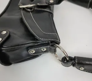 Vintage Aldo Womens Shoulder Bag 11" x 5" Black Leather Y2K Studded Snap Closure thumbnail 7