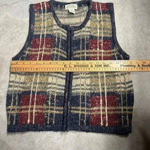 Vintage St John’s Bay Plaid Wool Blend Full Zip Sweater Vest Size Small thumbnail 7