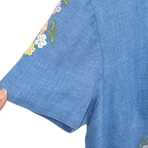 Vintage 60's Floral Embroidered Shift Dress Blue Chambray Size 6/8‎ thumbnail 7