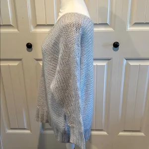 American Eagle Large Y2K Light Gray Wool/Mohair-Blend Open‎ Knit V-Neck Sweater thumbnail 4
