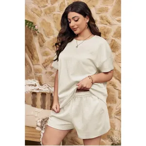 Imily Bela Womens Short Sleeve Shorts 2 Piece Lounge Set Cream 5XL New thumbnail 3