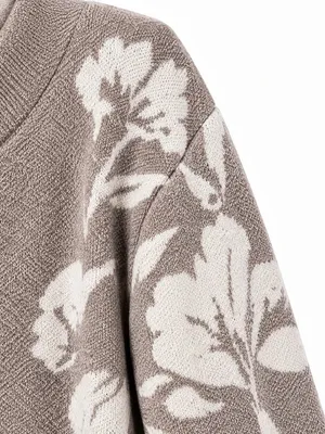 Joie XL Floral Intarsia Longline Cardigan Taupe Ivory Open Front Sweater thumbnail 5
