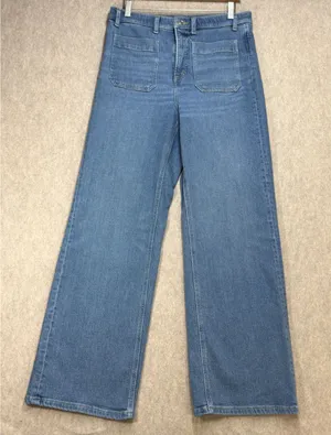 Spanx Womens Large Quiet Luxury Blue Boho Retro Wide Leg Denim Jeans Casual Chic thumbnail 1