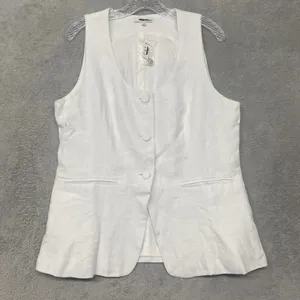 Madewell Top Womens 12 White‎ Scoop Neck Linen Vest Sleeveless Button NV834 thumbnail 5