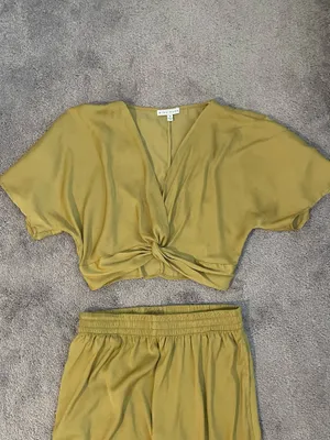 Miou Muse Two Piece Satin Set Yellow Size M thumbnail 2