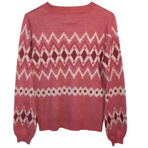 Isle Geometric Sweater Pink Cozy Knit Cottagecore Academia Pullover thumbnail 2