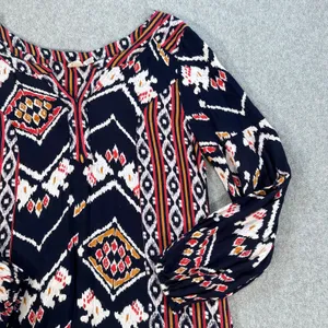 Roxy High Low Tunic Blouse Size Small 3/4 Sleeve Blue/Orange Southwestern thumbnail 2