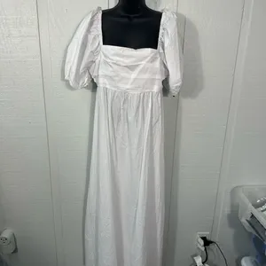 Know One Cares White Empire Cut Poplin Puff Sleeve Midi Dress Size Large NWT thumbnail 3