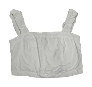 Free‎ People White Smocked Back Ruched Strap Cotton Crop Top Small thumbnail 1