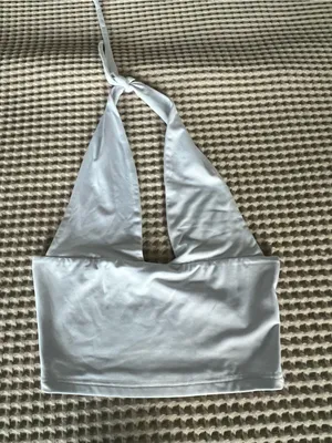 white satin halter crop top thumbnail 1