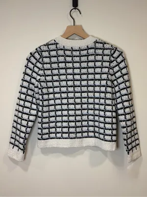 🌟 Veronica Beard 🌟 Lavigne Tweed Knit Sweater Cardigan Jacket Blue / White Xs thumbnail 10