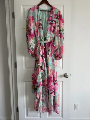 Hutch Sadey Mint Multi Tropical Floral Burnout Wrap Midi Dress Size 1X thumbnail 2