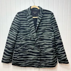 Ann Taylor Black and Green Wool Blend ‎ Zebra Blazer size 14 thumbnail 2