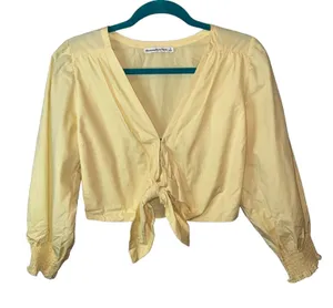 Abercrombie Yellow‎ Crop Top Tie Front Cottagecore Romantic Small thumbnail 1