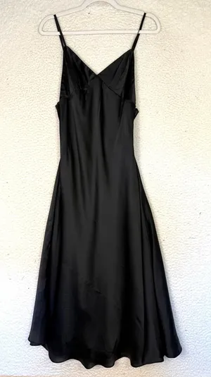 Black‎ Slip Dress Large Satin V-Neck Whimsygoth Emo Formal Romantic Y2K Feminine thumbnail 1