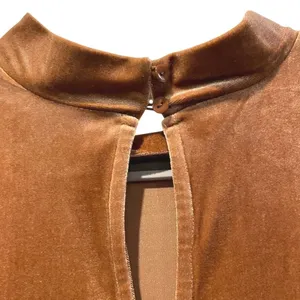 Very J Velvet Mini Dress Copper Brown Boho Bell Sleeve Mock‎ Neck Womens Large thumbnail 5