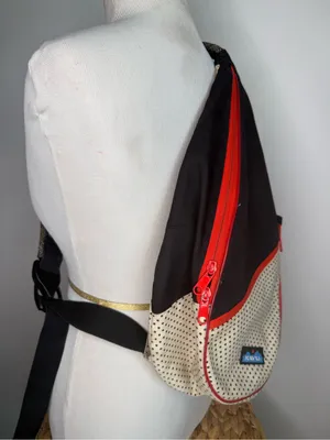 Kavu Backpack Black and Cream Polka Dot Sling Bag with Red Accents thumbnail 3